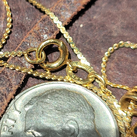 14k gold puff heart pendent filigree reversible Saphires & Rubies 15" 14k chain - Picture 10 of 10